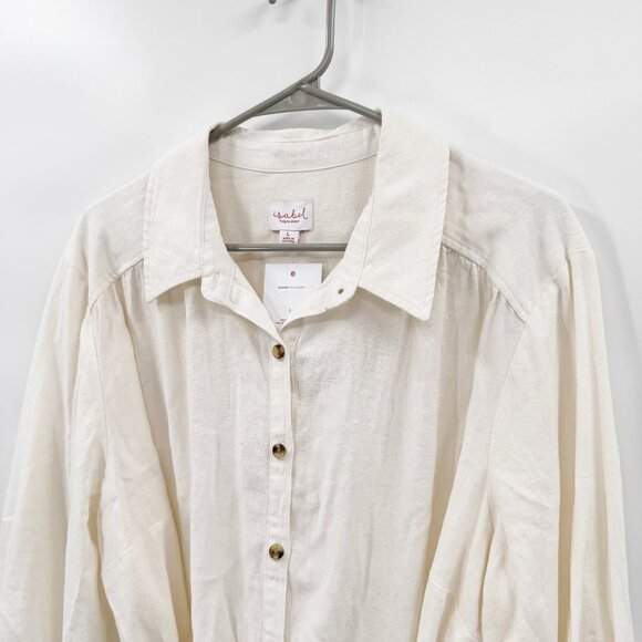 NEW Isabel Maternity Long Sleeve Linen Button-Up Maternity Shirt - Size L - Picture 3 of 10